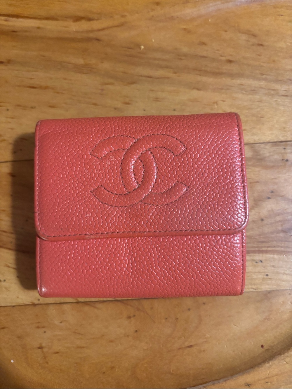 CHANEL Coral Textured Leather CC Compact Wallet